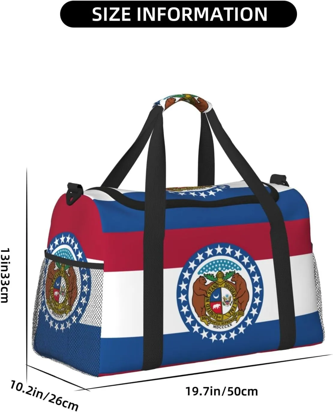 Missouri State Flag Travel Bag, Weekender Bags For Women Men For Outdoor Adventures, Ideal For Camping And Hiking