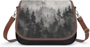 Misty Fog Pine Tree Forest Women's Crossbody Bag Leather Tote Bag Shoulder Bag Handbag for Office Travel