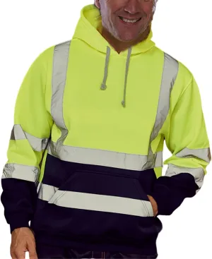 Mmoneyake Mens High Visibility Reflective Hoodies Class 3 Work Construction Safety Pullover Hooded Sweatshirt Hi-Viz Workwear