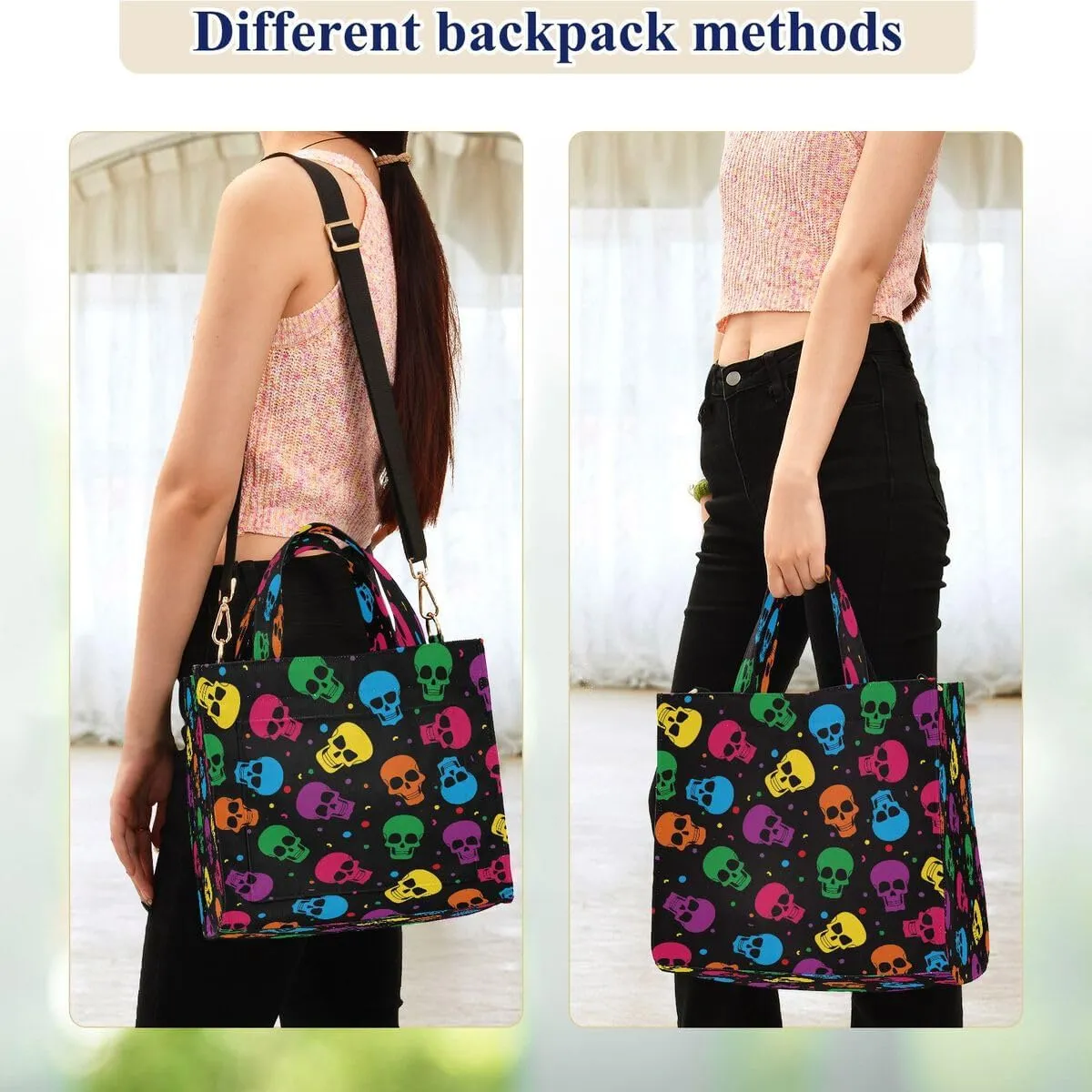 MNSRUU Corduroy Tote Bag for Women, Funny Skulls Tote Bag Crossbody Hobo Handbag Shoulder Bag for Work Travel
