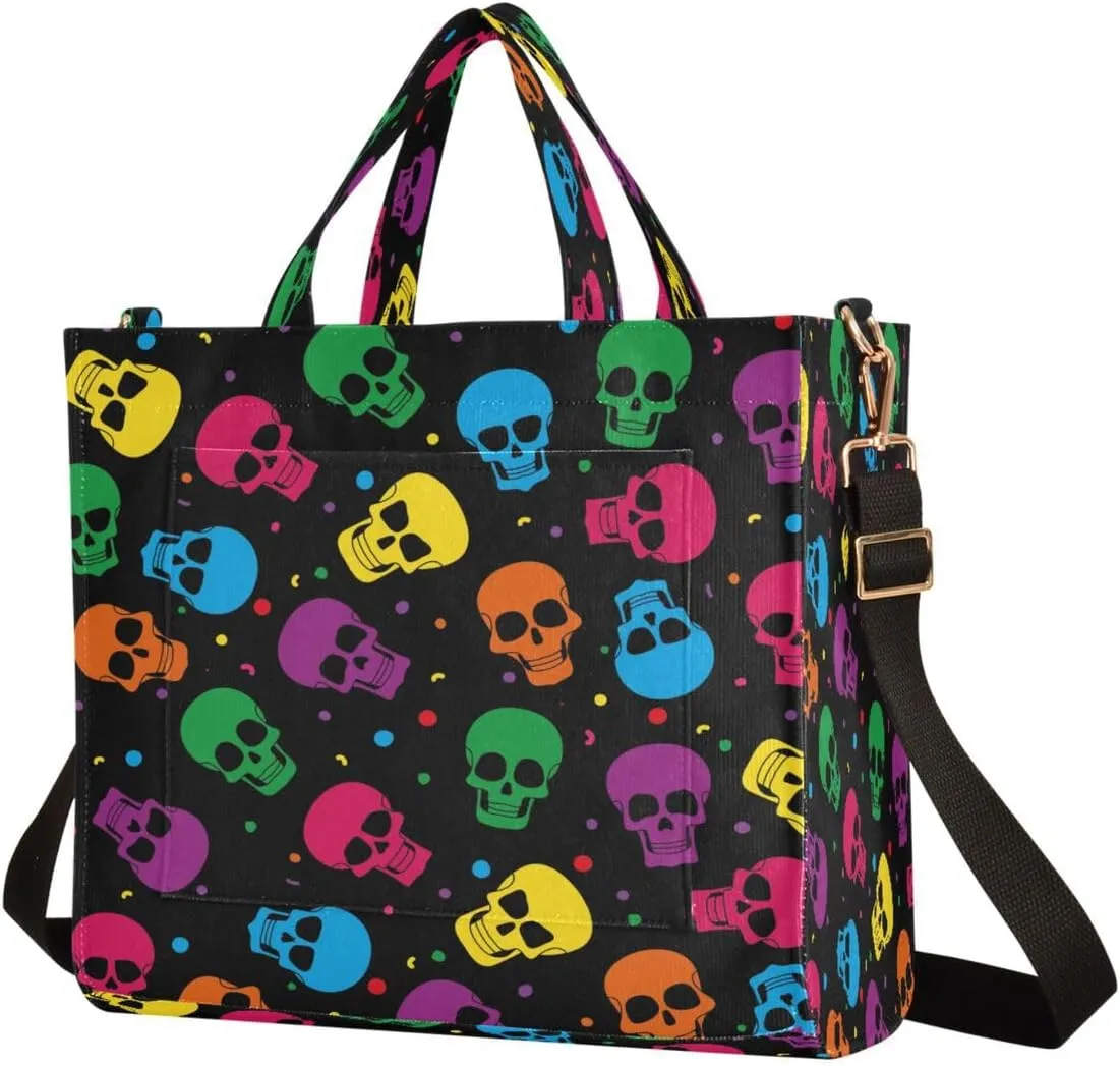 MNSRUU Corduroy Tote Bag for Women, Funny Skulls Tote Bag Crossbody Hobo Handbag Shoulder Bag for Work Travel