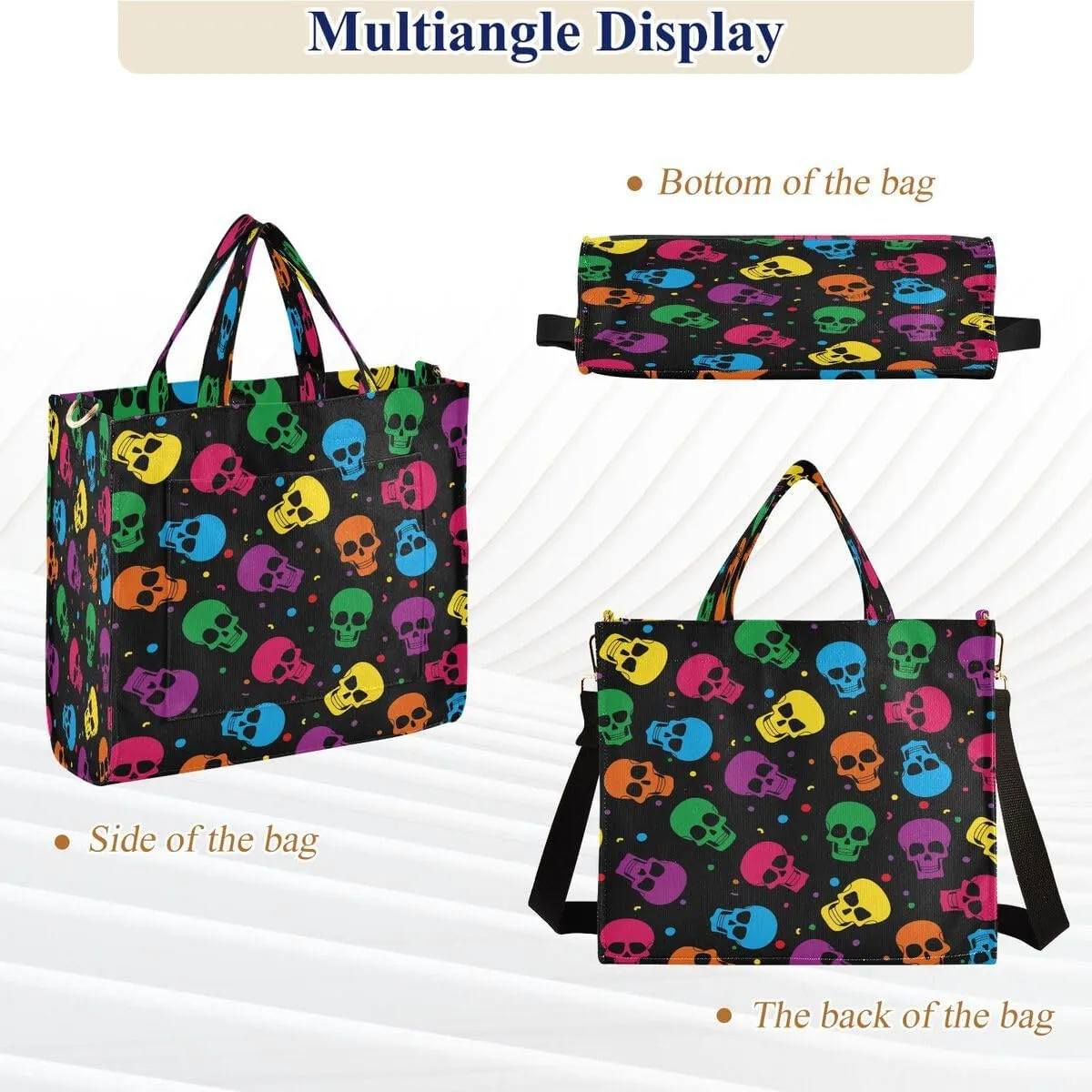 MNSRUU Corduroy Tote Bag for Women, Funny Skulls Tote Bag Crossbody Hobo Handbag Shoulder Bag for Work Travel
