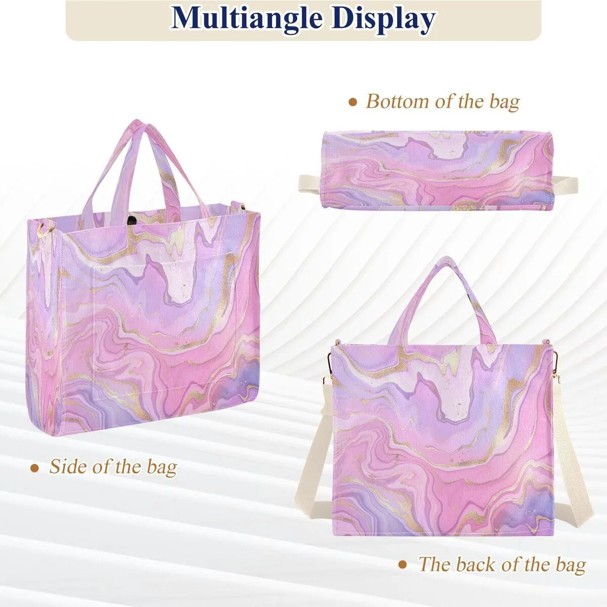 MNSRUU Corduroy Tote Bag for Women, Marble Artwork Tote Bag Crossbody Hobo Handbag Shoulder Bag for Work Travel