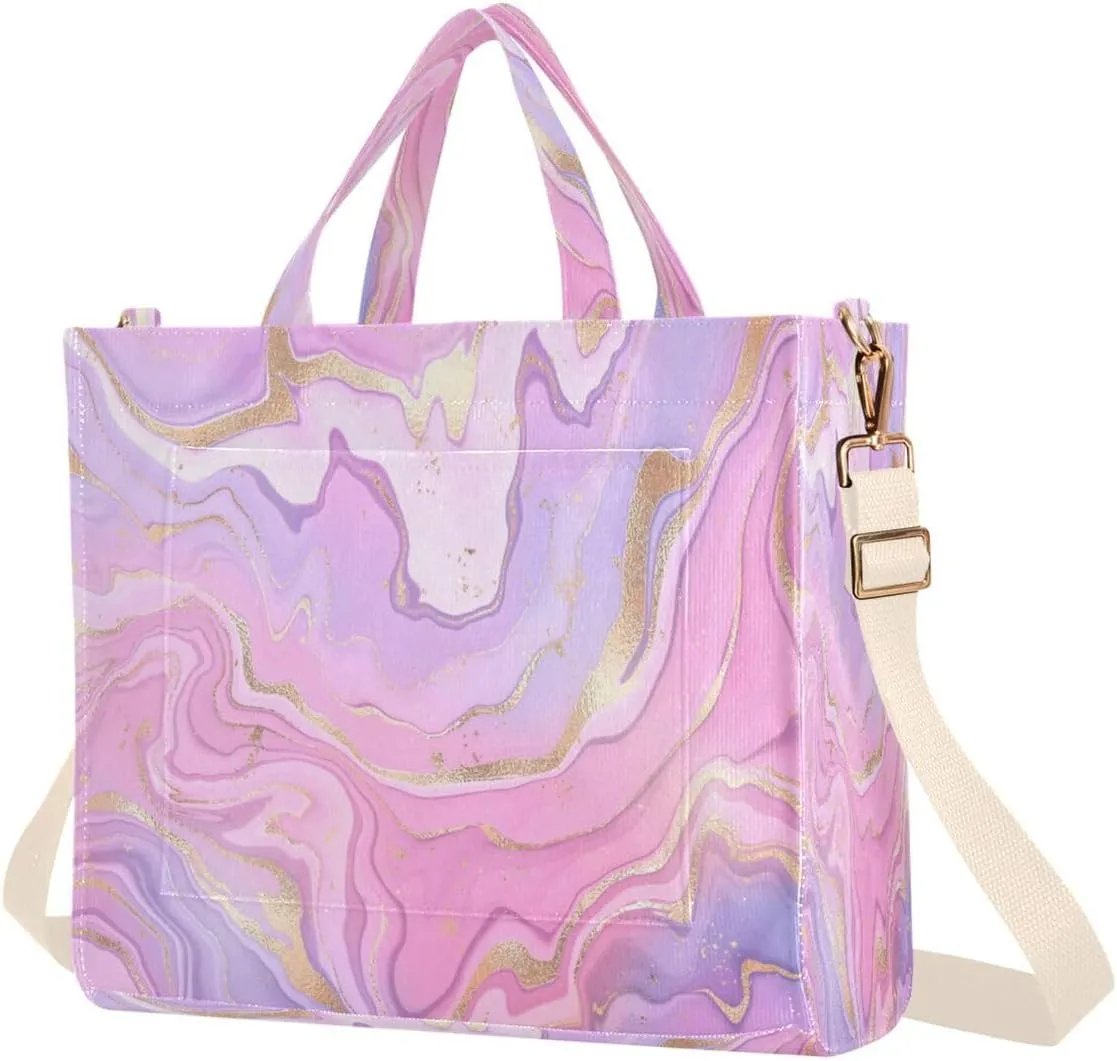 MNSRUU Corduroy Tote Bag for Women, Marble Artwork Tote Bag Crossbody Hobo Handbag Shoulder Bag for Work Travel