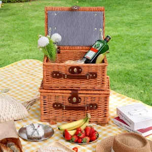 MOHOPE Picnic Basket for 2, Wicker Picnic Basket Set with Liner & Utensils Cutlery, Handmade Large Willow Hamper Set for Camping, Outdoor, Valentine’s Day, Wedding Gift, Birthday, Easter