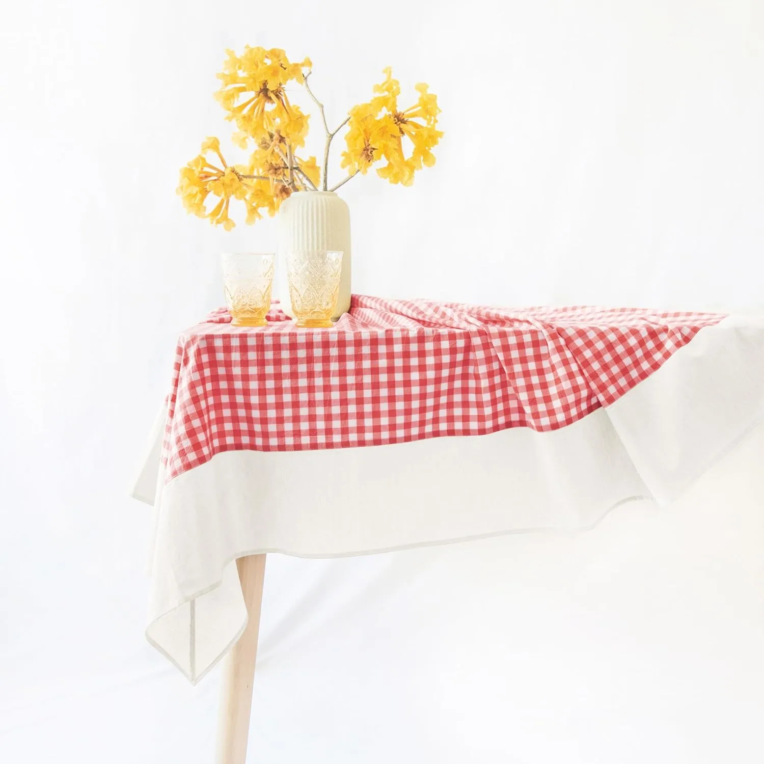 MONDAY MOOSE Gingham Checkered Farmhouse Rustic Picnic Style Decoration Rectangle Natural Stonewashed Cotton Tablecloth for Kitchen, Dining Room, Restaurant (55x70 inch, Red/White)