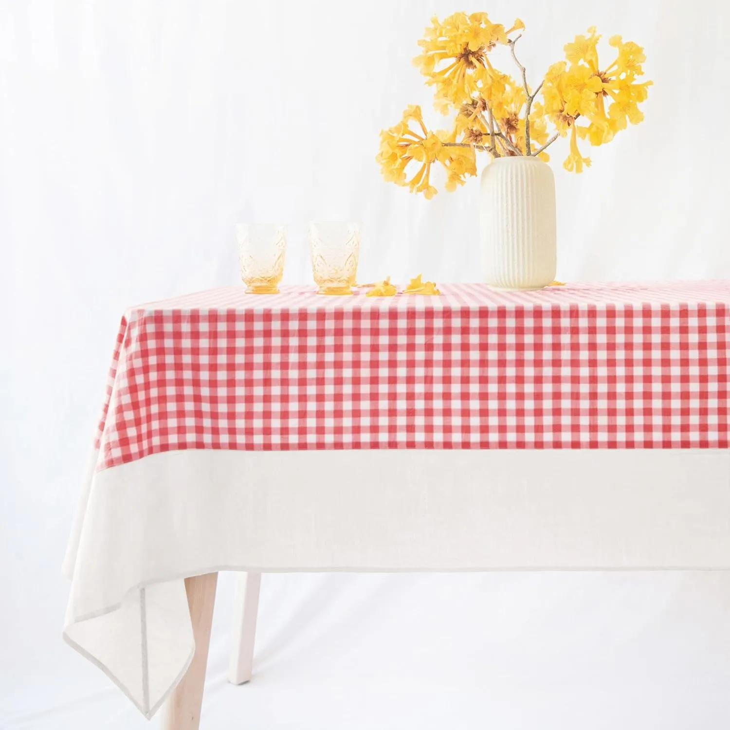 MONDAY MOOSE Gingham Checkered Farmhouse Rustic Picnic Style Decoration Rectangle Natural Stonewashed Cotton Tablecloth for Kitchen, Dining Room, Restaurant (55x70 inch, Red/White)