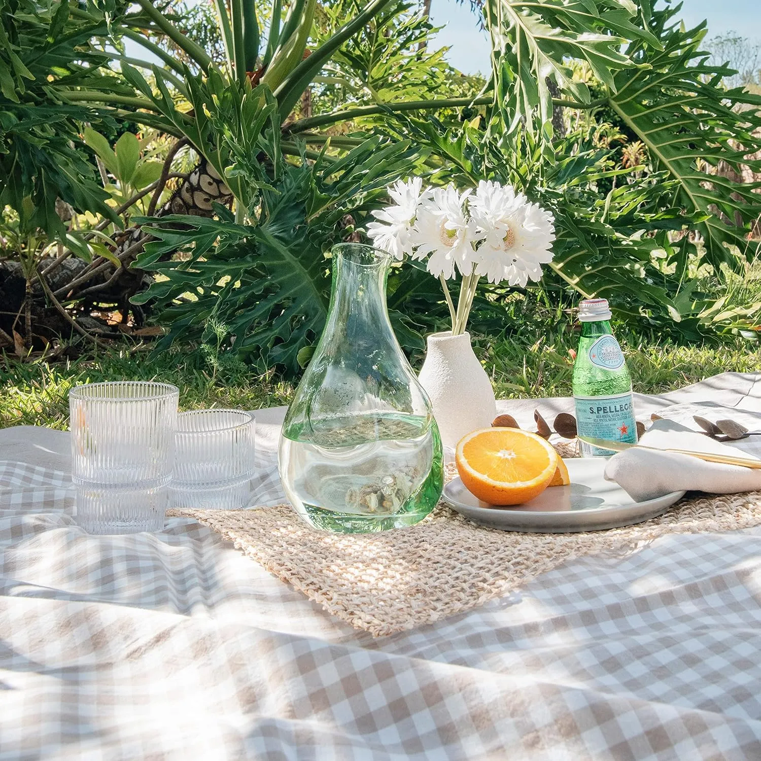 MONDAY MOOSE Gingham Checkered Farmhouse Rustic Picnic Style Decoration Rectangle Natural Stonewashed Cotton Tablecloth for Kitchen, Dining Room, Restaurant (60x86 inch, Beige)