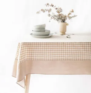 MONDAY MOOSE Gingham Checkered Farmhouse Rustic Picnic Style Decoration Rectangle Natural Stonewashed Cotton Tablecloth for Kitchen, Dining Room, Restaurant (60x86 inch, Beige)