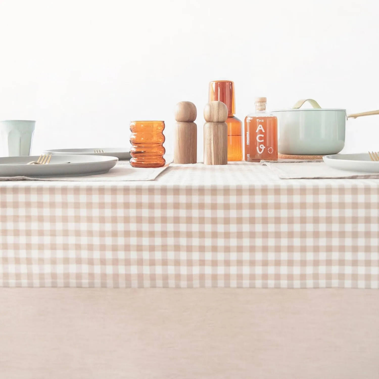 MONDAY MOOSE Gingham Checkered Farmhouse Rustic Picnic Style Decoration Rectangle Natural Stonewashed Cotton Tablecloth for Kitchen, Dining Room, Restaurant (60x86 inch, Beige)