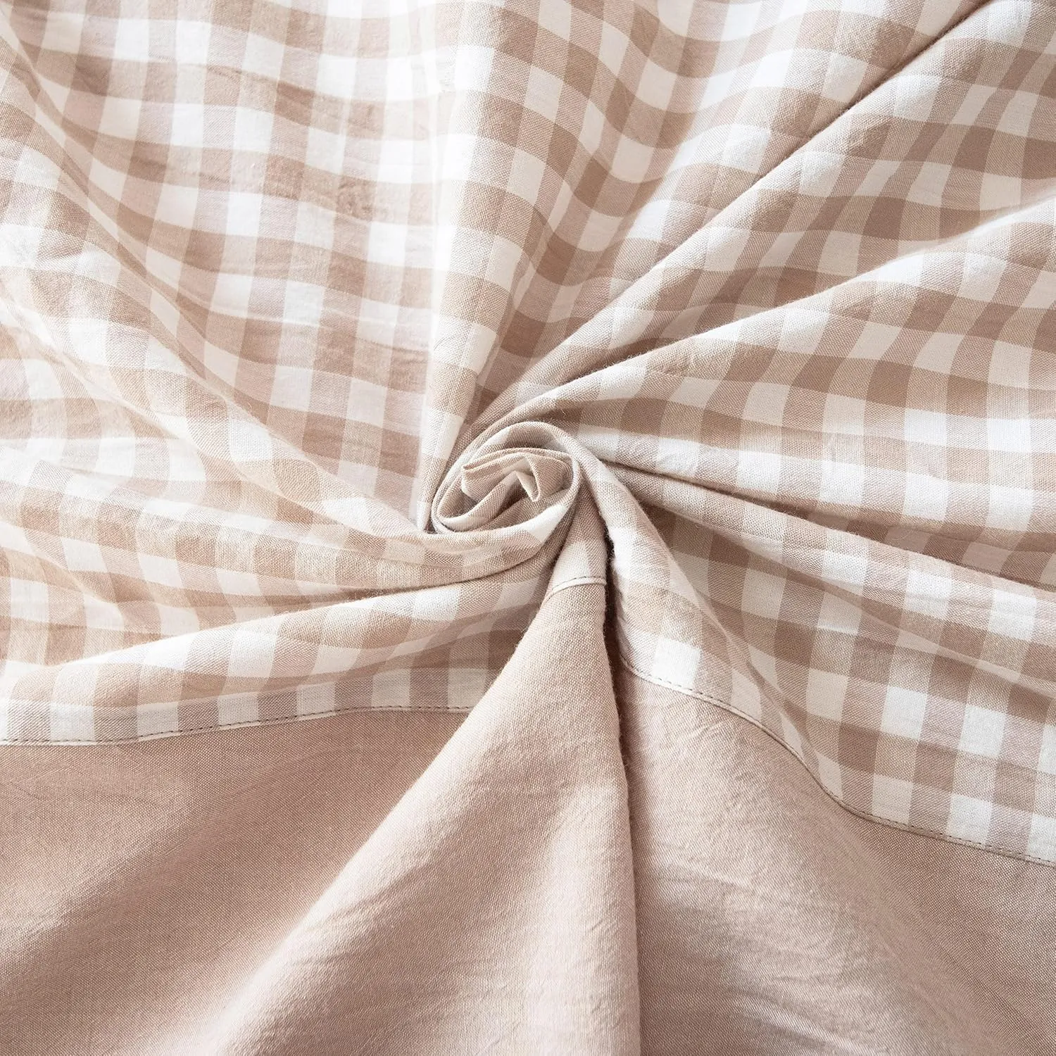 MONDAY MOOSE Gingham Checkered Farmhouse Rustic Picnic Style Decoration Rectangle Natural Stonewashed Cotton Tablecloth for Kitchen, Dining Room, Restaurant (60x86 inch, Beige)