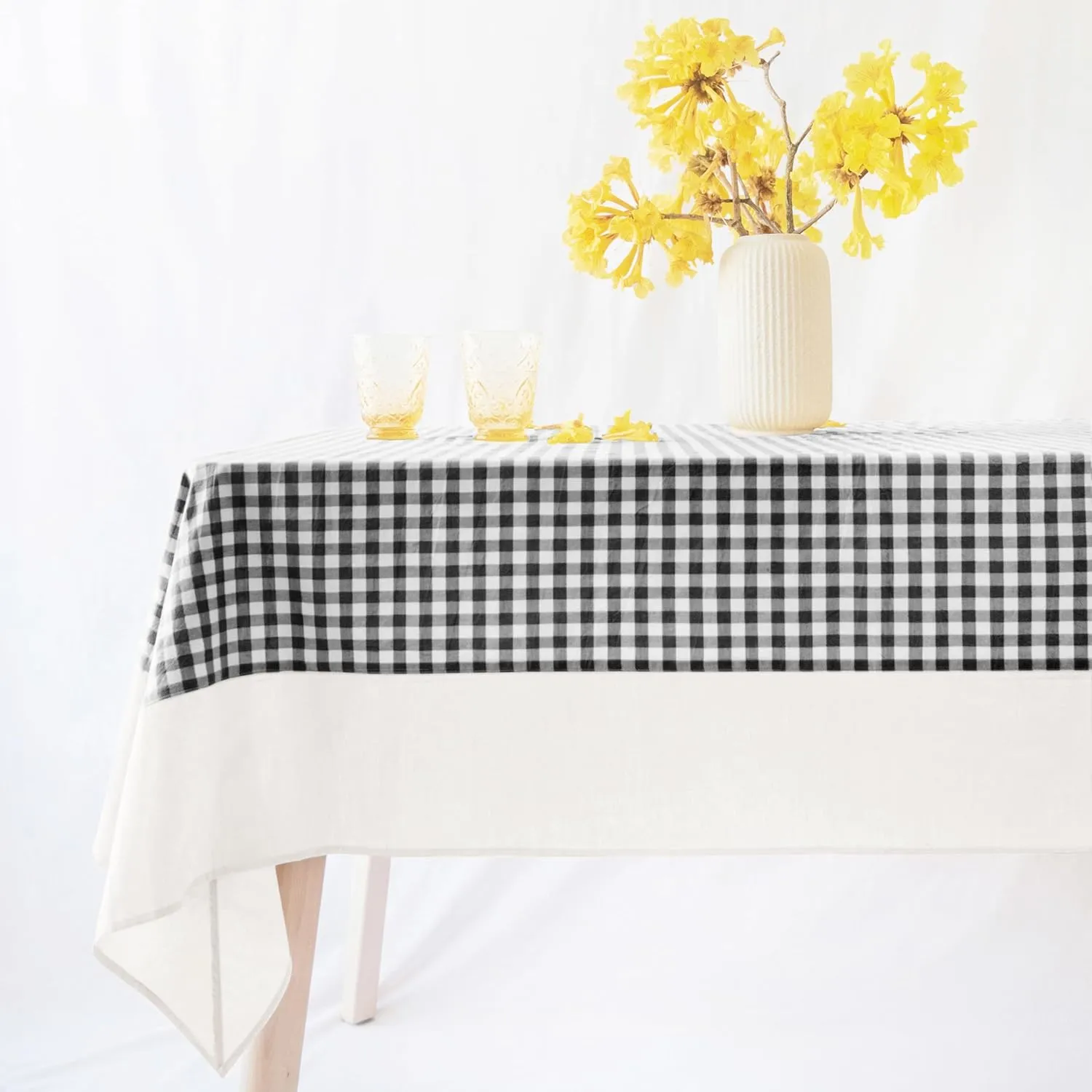 MONDAY MOOSE Gingham Checkered Farmhouse Rustic Picnic Style Decoration Rectangle Natural Stonewashed Cotton Tablecloth for Kitchen, Dining Room, Restaurant (60x86 inch, Black/White)