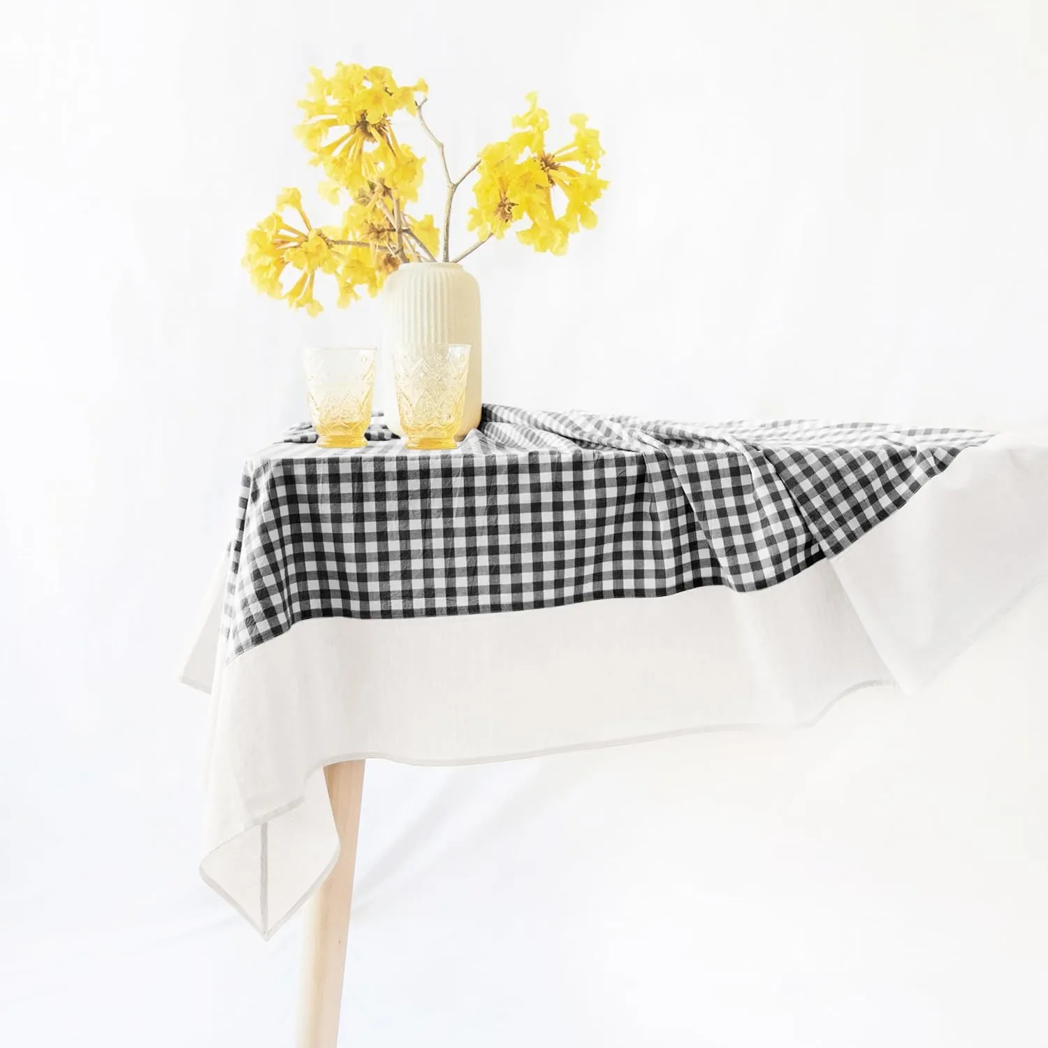 MONDAY MOOSE Gingham Checkered Farmhouse Rustic Picnic Style Decoration Rectangle Natural Stonewashed Cotton Tablecloth for Kitchen, Dining Room, Restaurant (60x86 inch, Black/White)