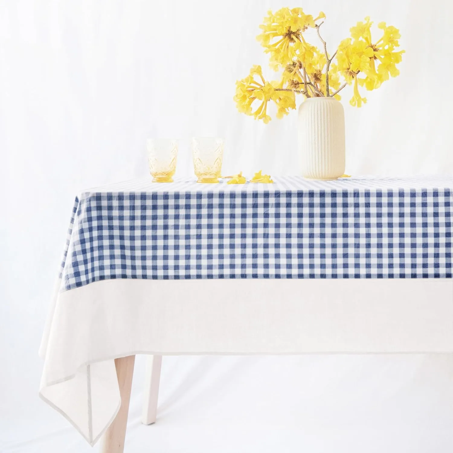 MONDAY MOOSE Gingham Checkered Farmhouse Rustic Picnic Style Decoration Rectangle Natural Stonewashed Cotton Tablecloth for Kitchen, Dining Room, Restaurant (60x86 inch, Blue/White)
