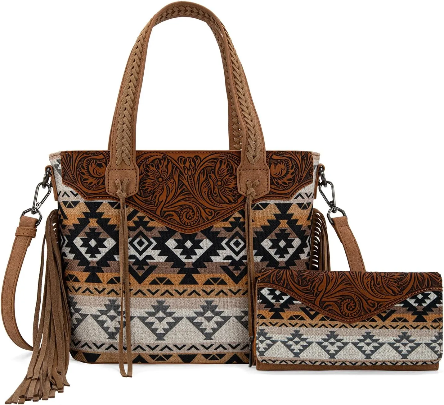 Montana West Western Tote Bag for Women Tooled Shoulder Purse with Wallet 2Pcs Set