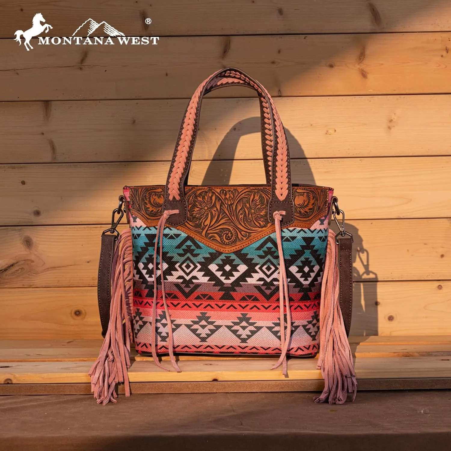 Montana West Western Tote Bag for Women Tooled Shoulder Purse with Wallet 2Pcs Set