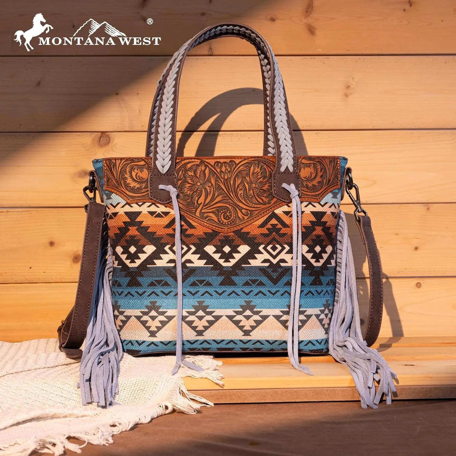 Montana West Western Tote Bag for Women Tooled Shoulder Purse with Wallet 2Pcs Set