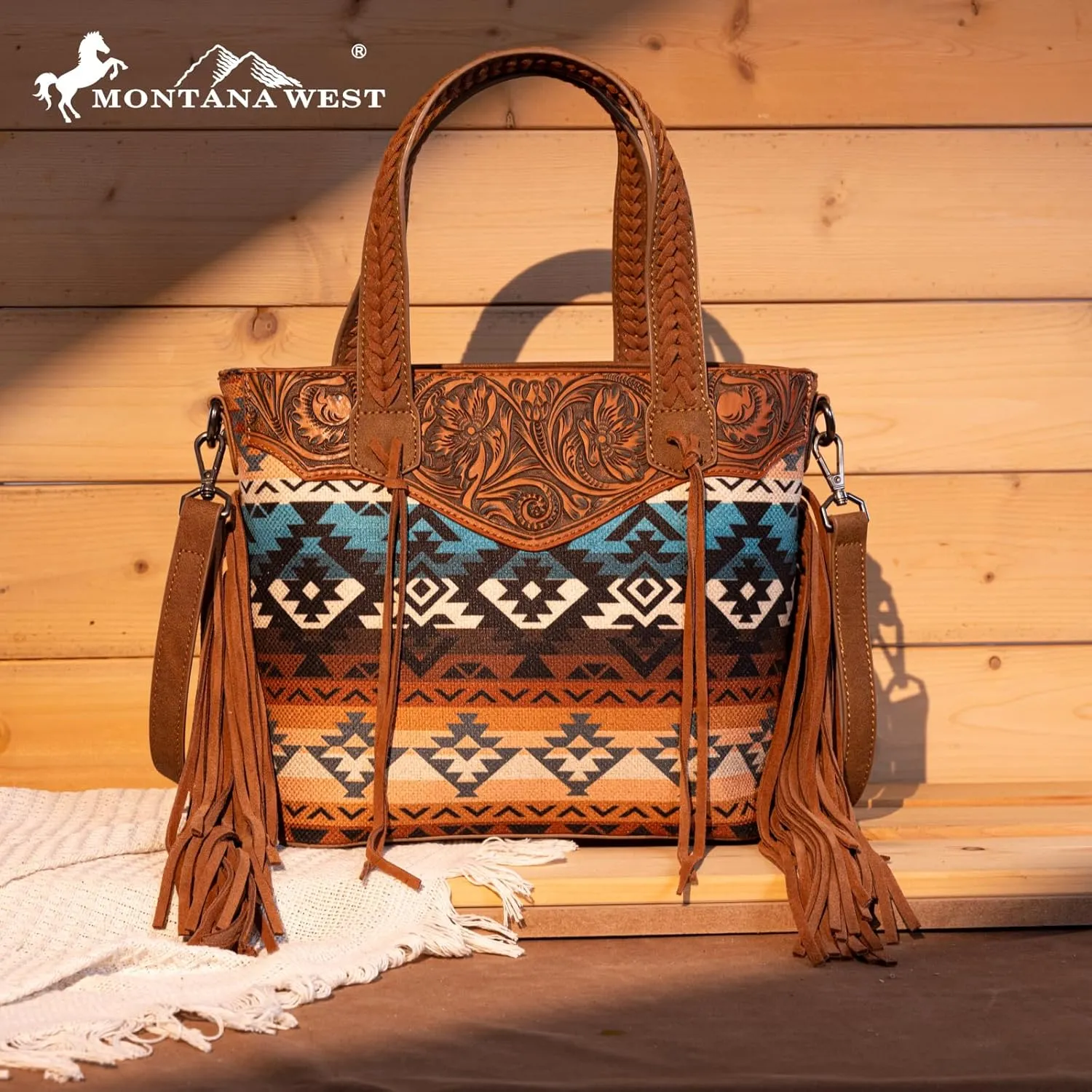 Montana West Western Tote Bag for Women Tooled Shoulder Purse with Wallet 2Pcs Set