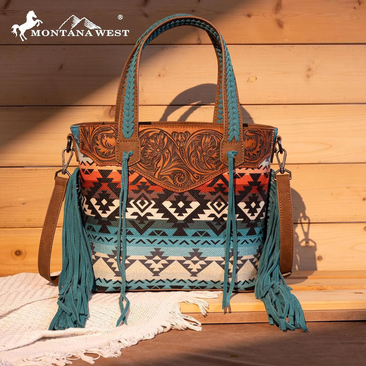 Montana West Western Tote Bag for Women Tooled Shoulder Purse with Wallet 2Pcs Set