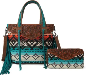 Montana West Western Tote Bag for Women Tooled Shoulder Purse with Wallet 2Pcs Set