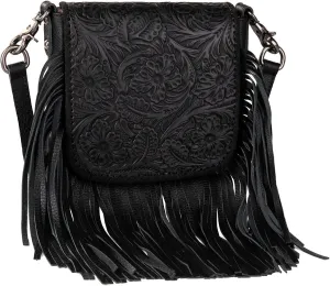 Montana West Women's Crossbody Handbags Western Purses for Women Small Crossbody Bags Tooled Leather Fringe Purse Black Western-RLC-L159BK