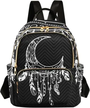 Moon Dreamcatcher Stars Indian Feathers Gothic Mini Backpack for Women, LightWeight Travel Backpack Purse Shoulder Bag Small Casual Daypack for Womens