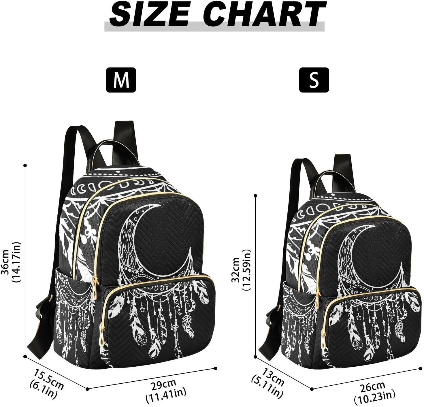 Moon Dreamcatcher Stars Indian Feathers Gothic Mini Backpack for Women, LightWeight Travel Backpack Purse Shoulder Bag Small Casual Daypack for Womens