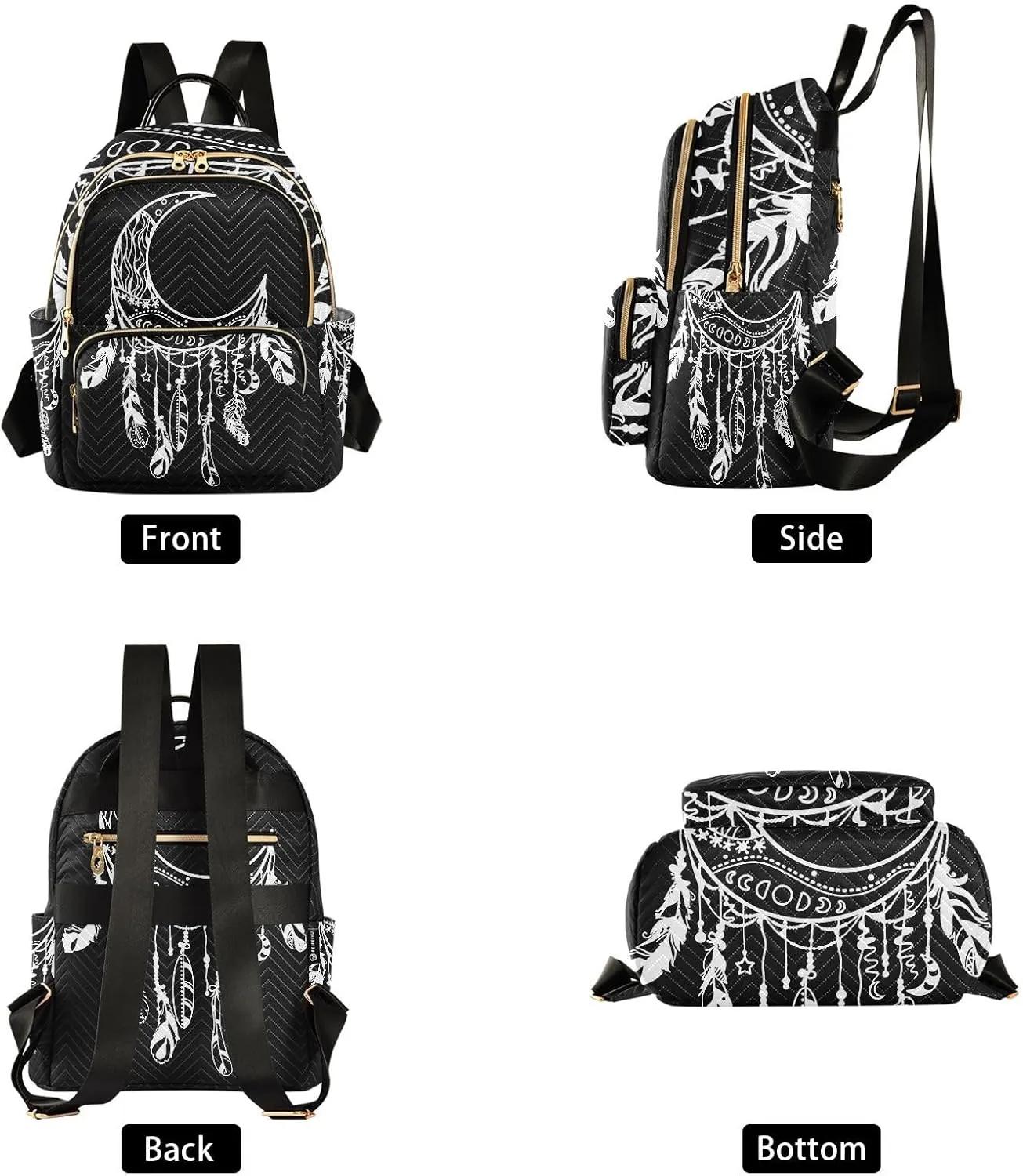 Moon Dreamcatcher Stars Indian Feathers Gothic Mini Backpack for Women, LightWeight Travel Backpack Purse Shoulder Bag Small Casual Daypack for Womens