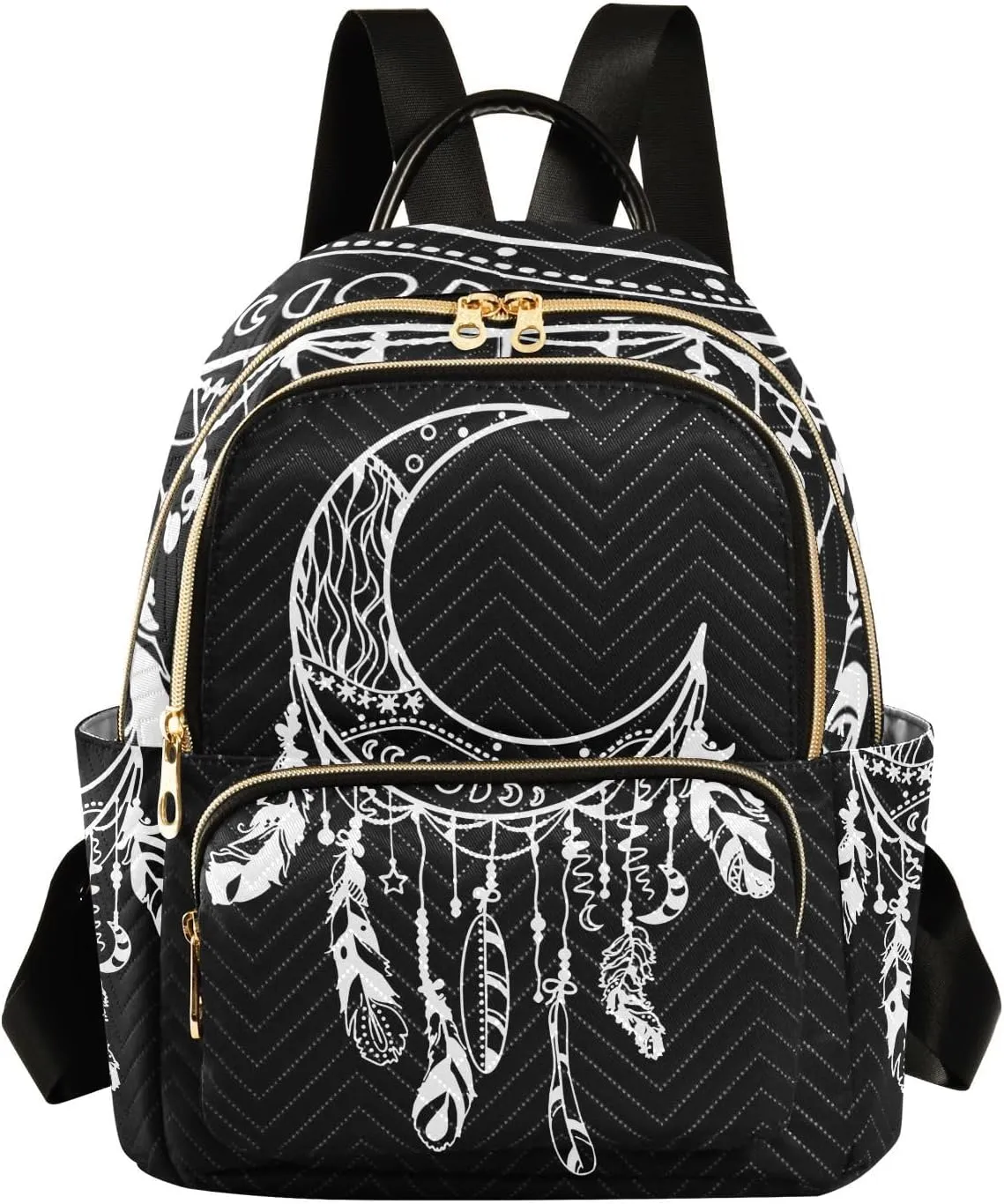 Moon Dreamcatcher Stars Indian Feathers Gothic Mini Backpack for Women, LightWeight Travel Backpack Purse Shoulder Bag Small Casual Daypack for Womens