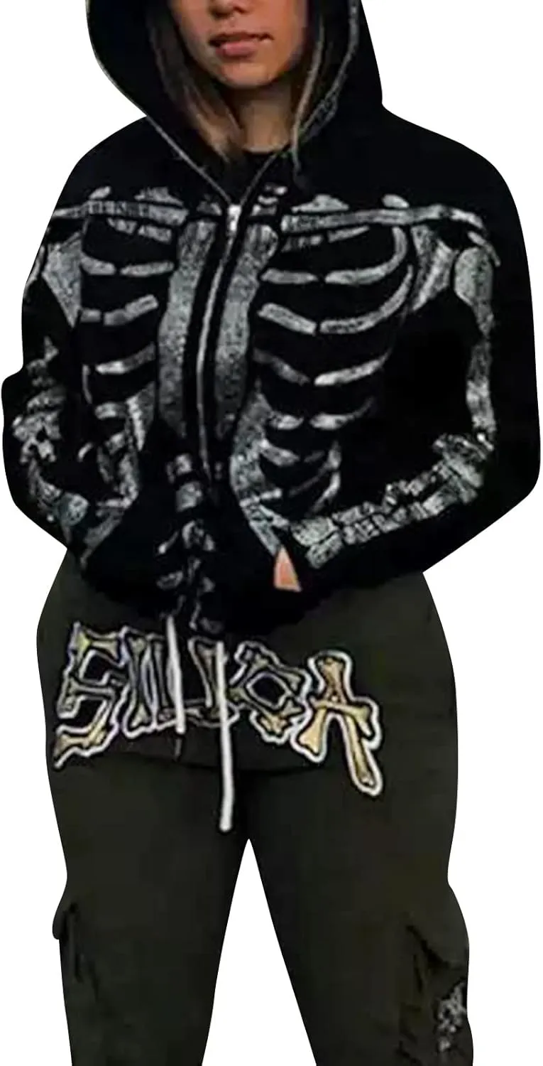 Mtsebmves Women's Zip Up Hoodie Sweatshirt Long Sleeve Oversized Casual 90S Y2K E-Girl Streetwear Grunge Jacket with Pocket