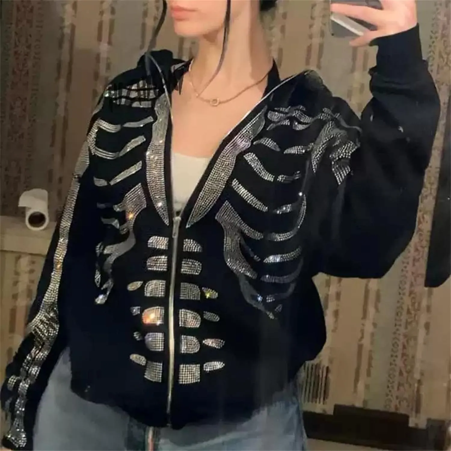 Mtsebmves Women's Zip Up Hoodie Sweatshirt Long Sleeve Oversized Casual 90S Y2K E-Girl Streetwear Grunge Jacket with Pocket