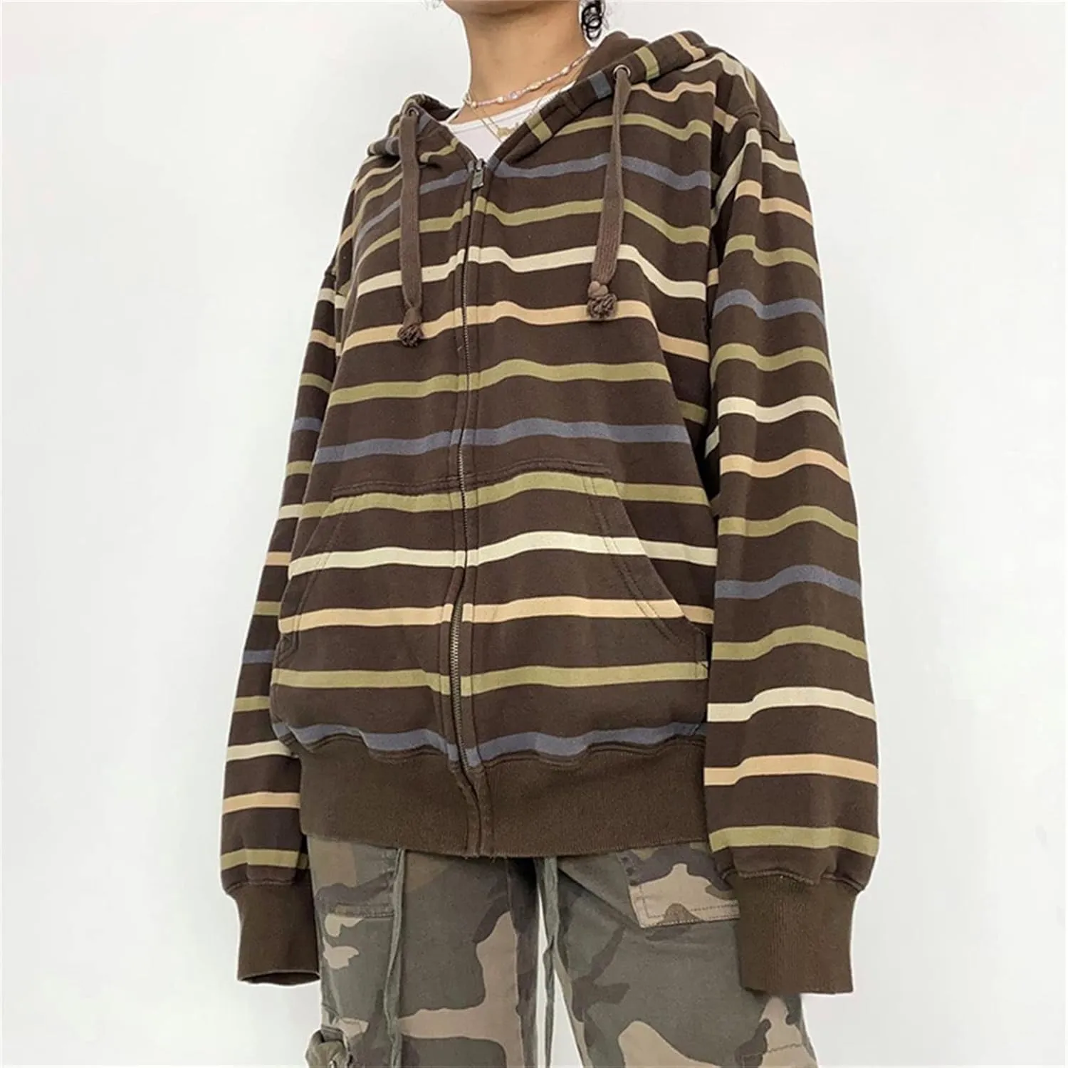 Mtsebmves Women's Zip Up Hoodie Sweatshirt Long Sleeve Oversized Casual 90S Y2K E-Girl Streetwear Grunge Jacket with Pocket
