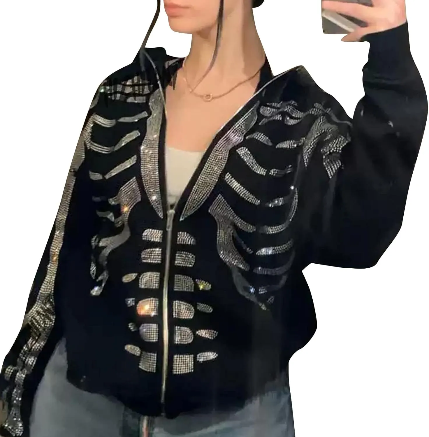 Mtsebmves Women's Zip Up Hoodie Sweatshirt Long Sleeve Oversized Casual 90S Y2K E-Girl Streetwear Grunge Jacket with Pocket