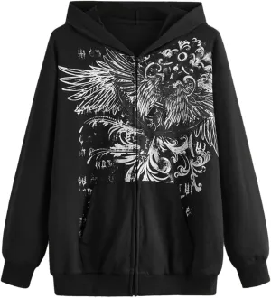Mtsebmves Women's Zip Up Hoodie Sweatshirt Long Sleeve Oversized Casual 90S Y2K E-Girl Streetwear Grunge Jacket with Pocket