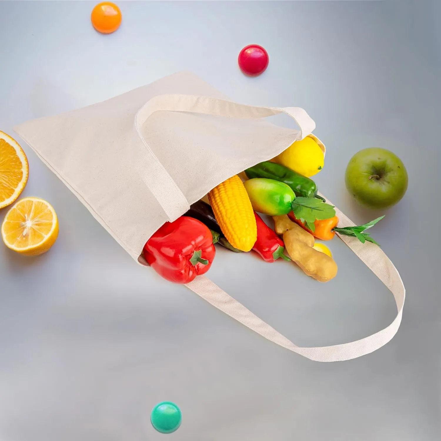 Muka 4 Pack Heavy Duty Canvas Tote Bag, 12oz 100% Cotton Tote Bag, Natural DIY Grocery Bag 15 x 16 Inch