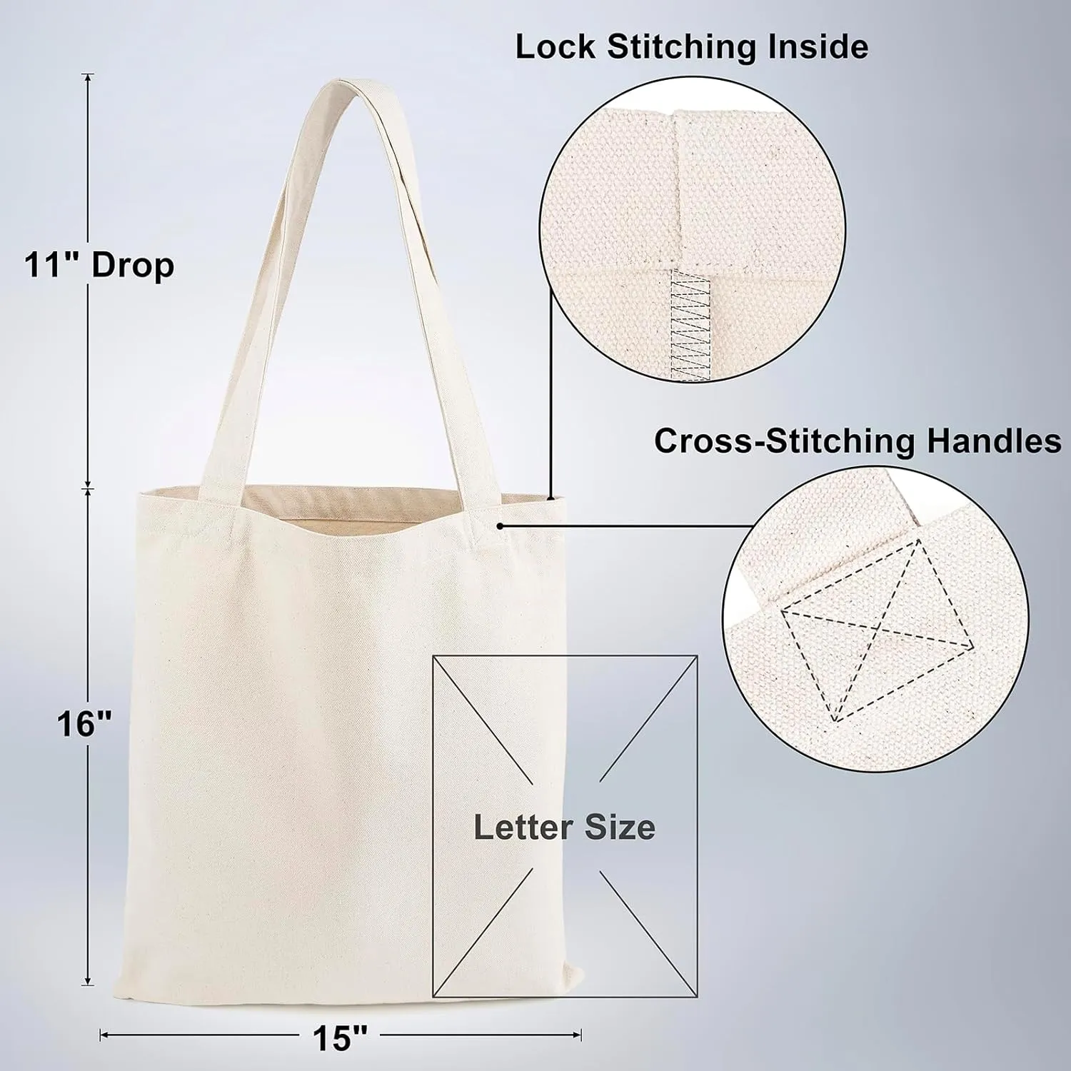 Muka 4 Pack Heavy Duty Canvas Tote Bag, 12oz 100% Cotton Tote Bag, Natural DIY Grocery Bag 15 x 16 Inch