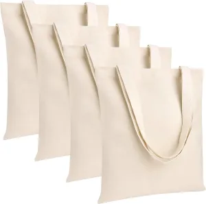 Muka 4 Pack Heavy Duty Canvas Tote Bag, 12oz 100% Cotton Tote Bag, Natural DIY Grocery Bag 15 x 16 Inch
