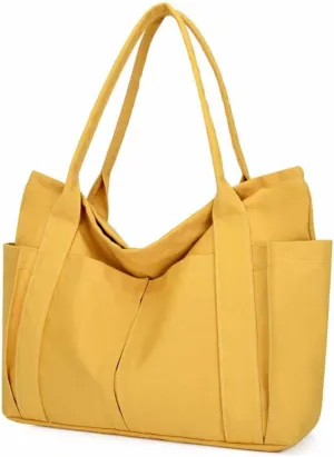 Muka Large Canvas Tote Bag with Multi-pocket, Heavy Duty Shoulder Bag Handbag, 20" x 14" x 6"