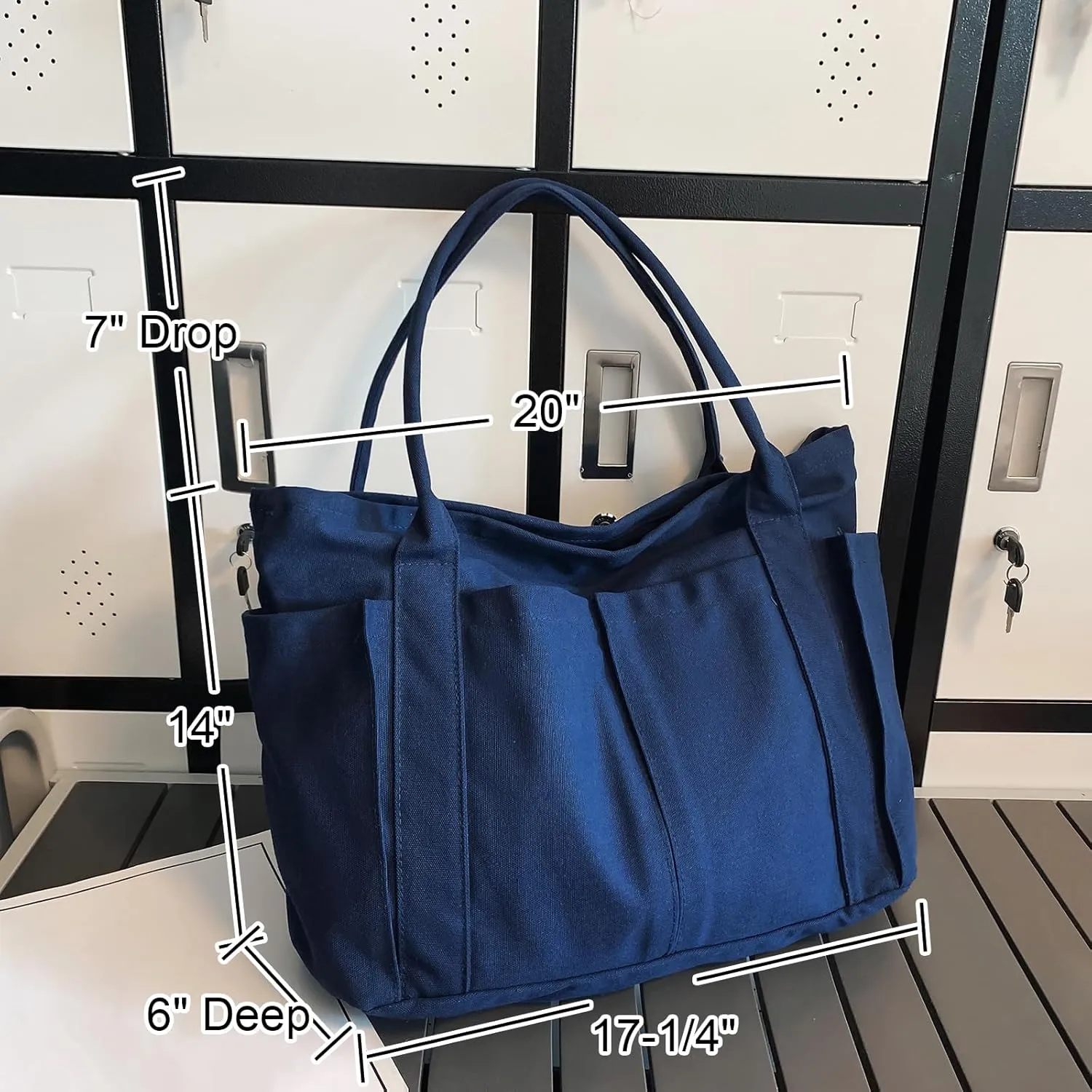 Muka Large Canvas Tote Bag with Multi-pocket, Heavy Duty Shoulder Bag Handbag, 20" x 14" x 6"