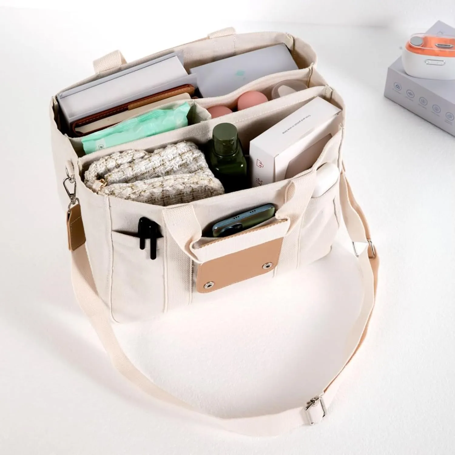 Multi Pocket Tote Bag for Women Canvas Bag with Handle Bag Large Cpacity Purse Reusable Handbag