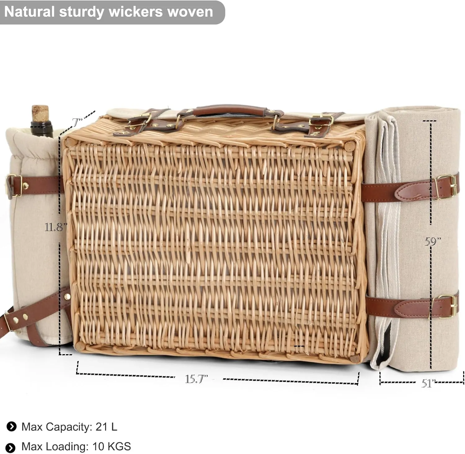 Multifunctional Wicker Picnic Basket Set for 4 with Blanket and Picnic Table, Insulated Picnic Set with Full Tablewares for Camping Outdoor Couples,Natural