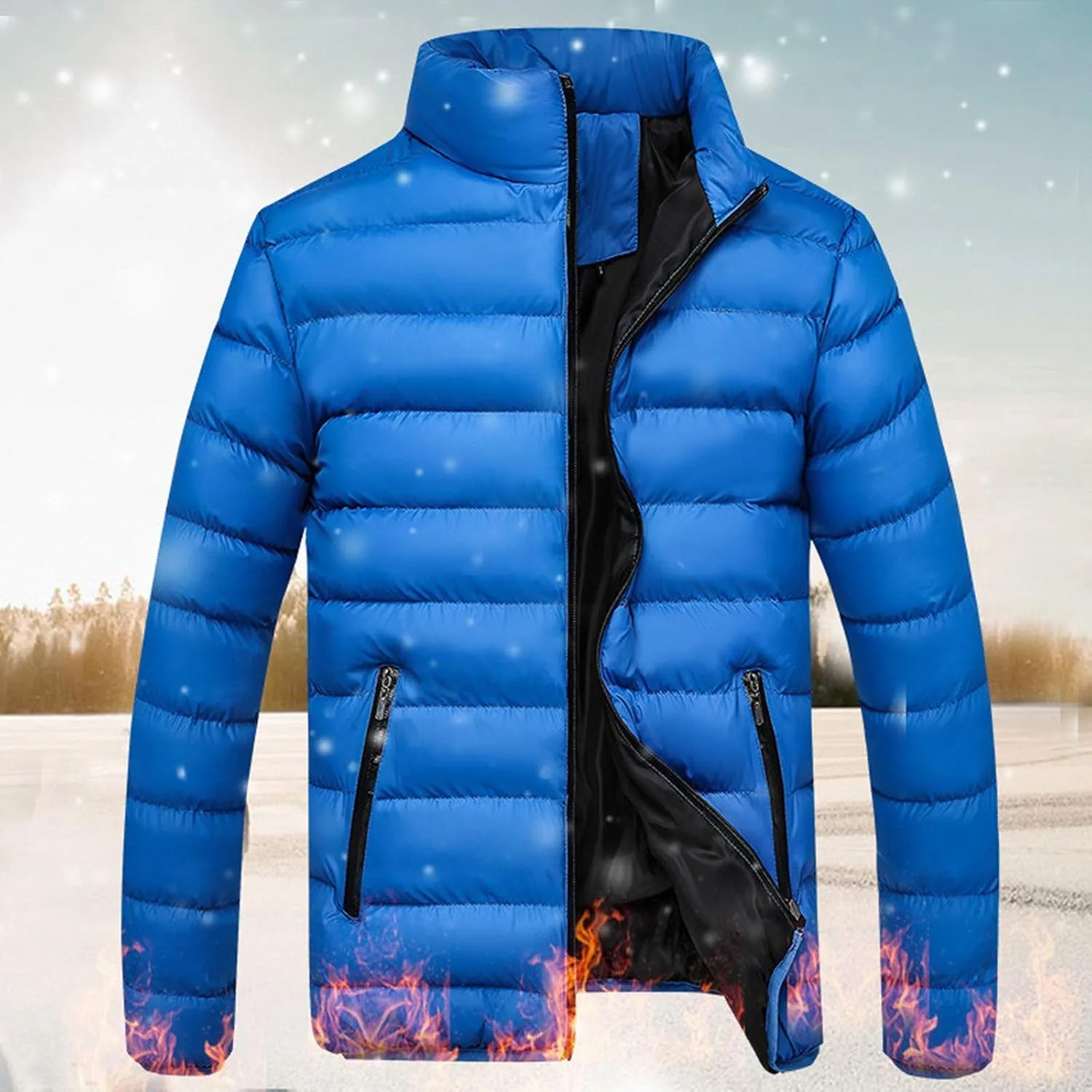 Muscularfit Fashion Jackets for Men Winter Warm Quilted Windproof Coats Casual Full Zip Stand Collar Jackets With Zip Pockets