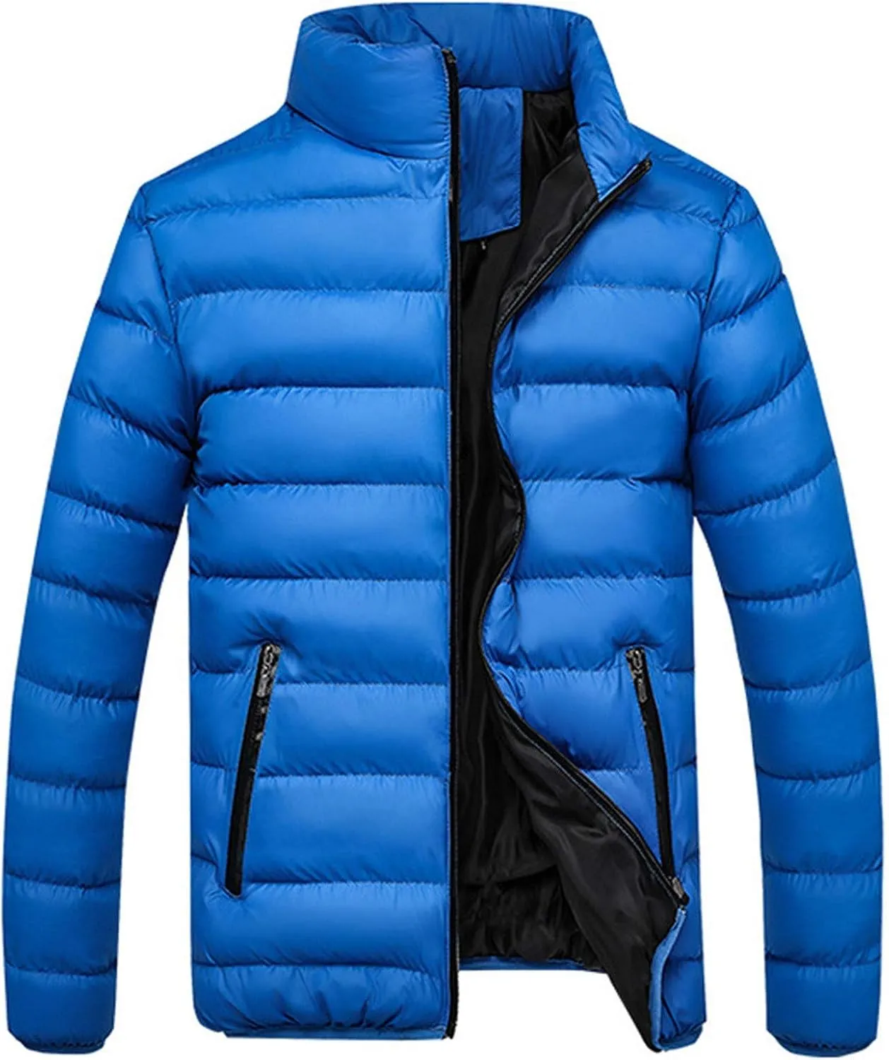 Muscularfit Fashion Jackets for Men Winter Warm Quilted Windproof Coats Casual Full Zip Stand Collar Jackets With Zip Pockets