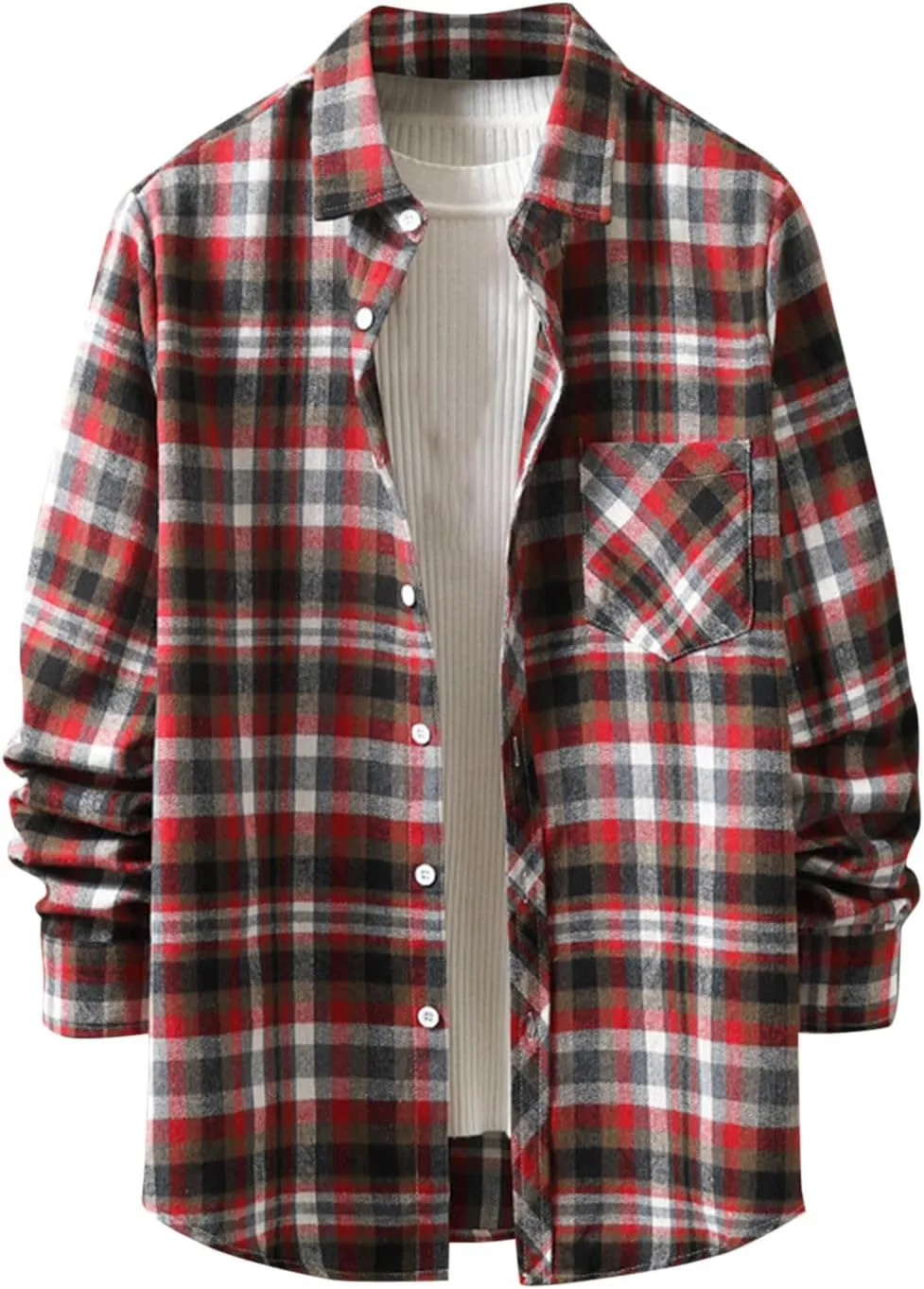 Muscularfit Men's Casual Plaid Shirts Relaxed Fit Long Sleeve Shacket Shirt Coat Button Down Coat Trendy Fall Outdoor Shirts
