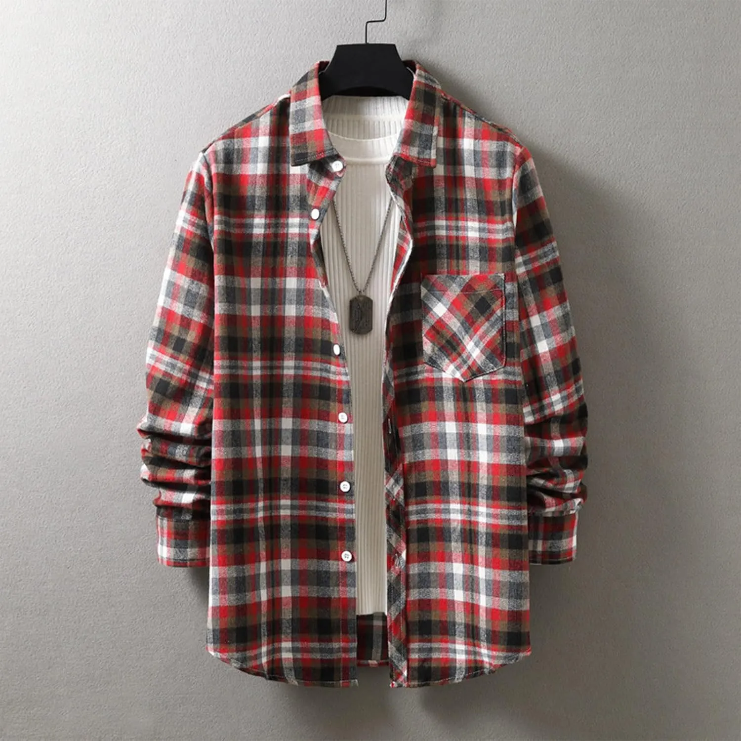 Muscularfit Men's Casual Plaid Shirts Relaxed Fit Long Sleeve Shacket Shirt Coat Button Down Coat Trendy Fall Outdoor Shirts