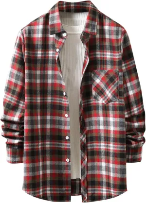 Muscularfit Men's Casual Plaid Shirts Relaxed Fit Long Sleeve Shacket Shirt Coat Button Down Coat Trendy Fall Outdoor Shirts