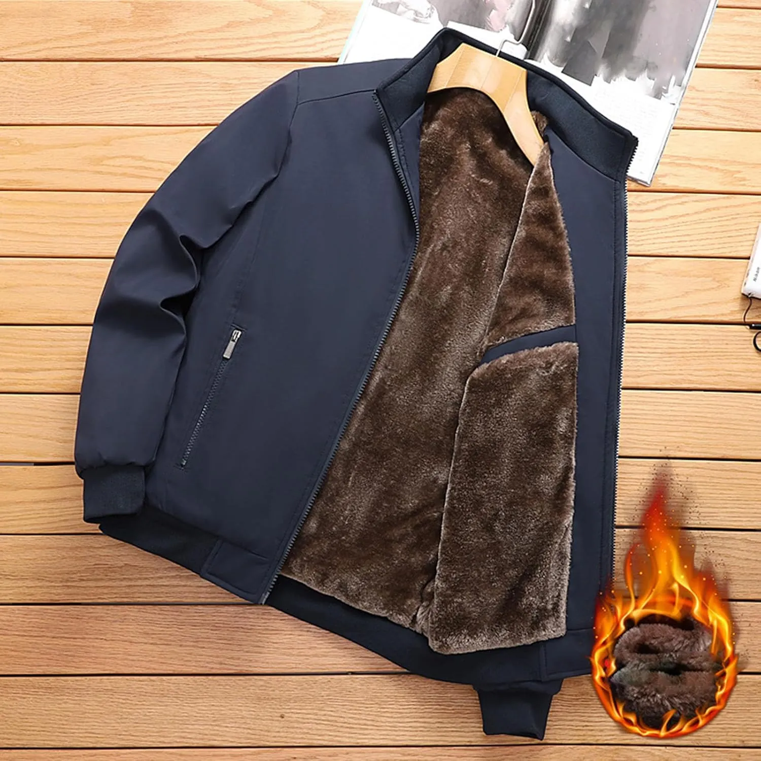 Muscularfit Mens Fall and Winter Warm Jackets Lightweight Stand Collar Windproof Puffer Jacket Casual Zip Up Padded Warm Coat