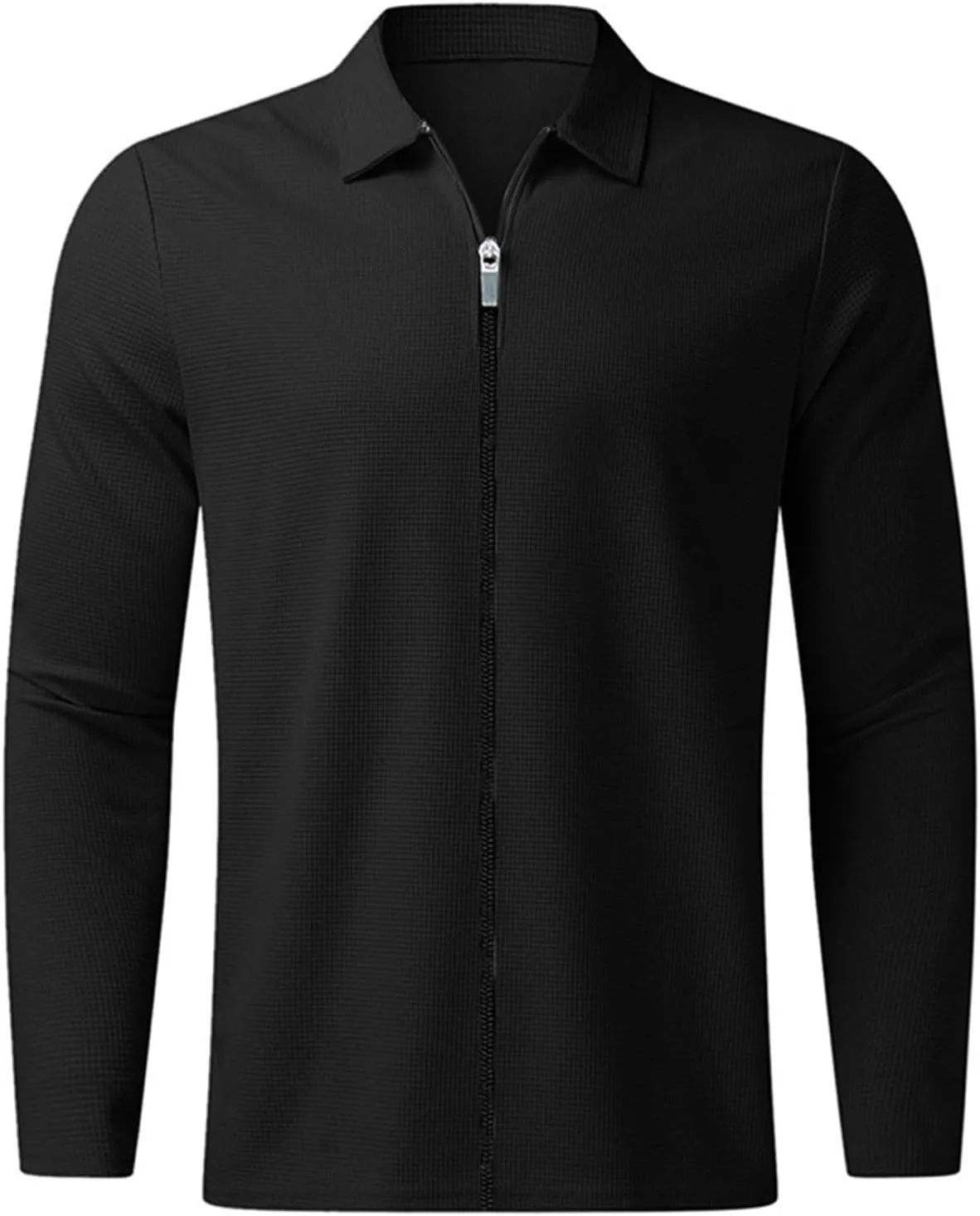 Muscularfit Mens Fall Jackets Long Sleeve Casual Waffle Coat Classic Full Zip Relaxed Fit Collared Jacket Outdoor Trendy Coat