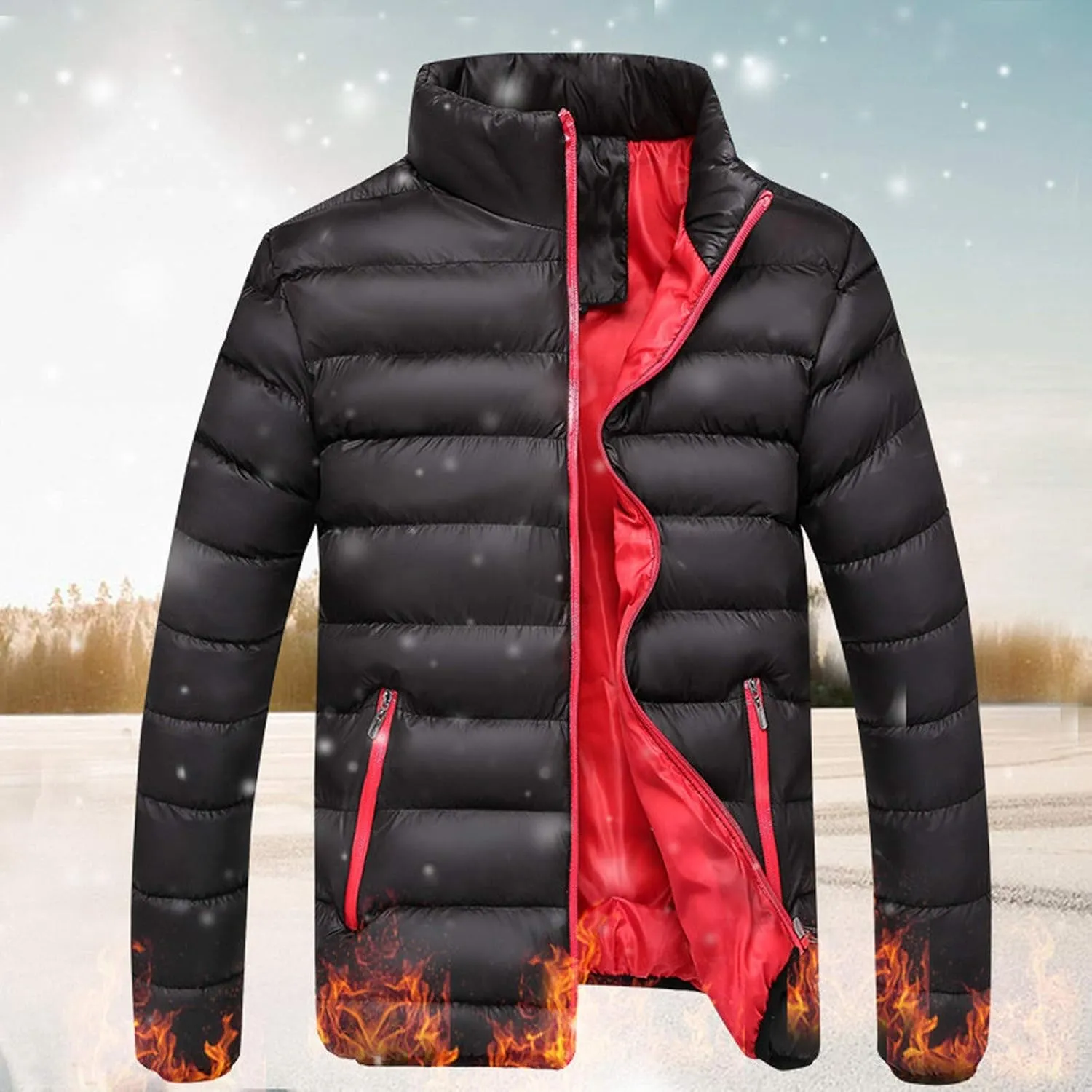 Muscularfit Men's Winter Puffer Jacket Full Zip Quilted Warm Thicken Down Coats Lightweight Windproof Stand Collar Jackets