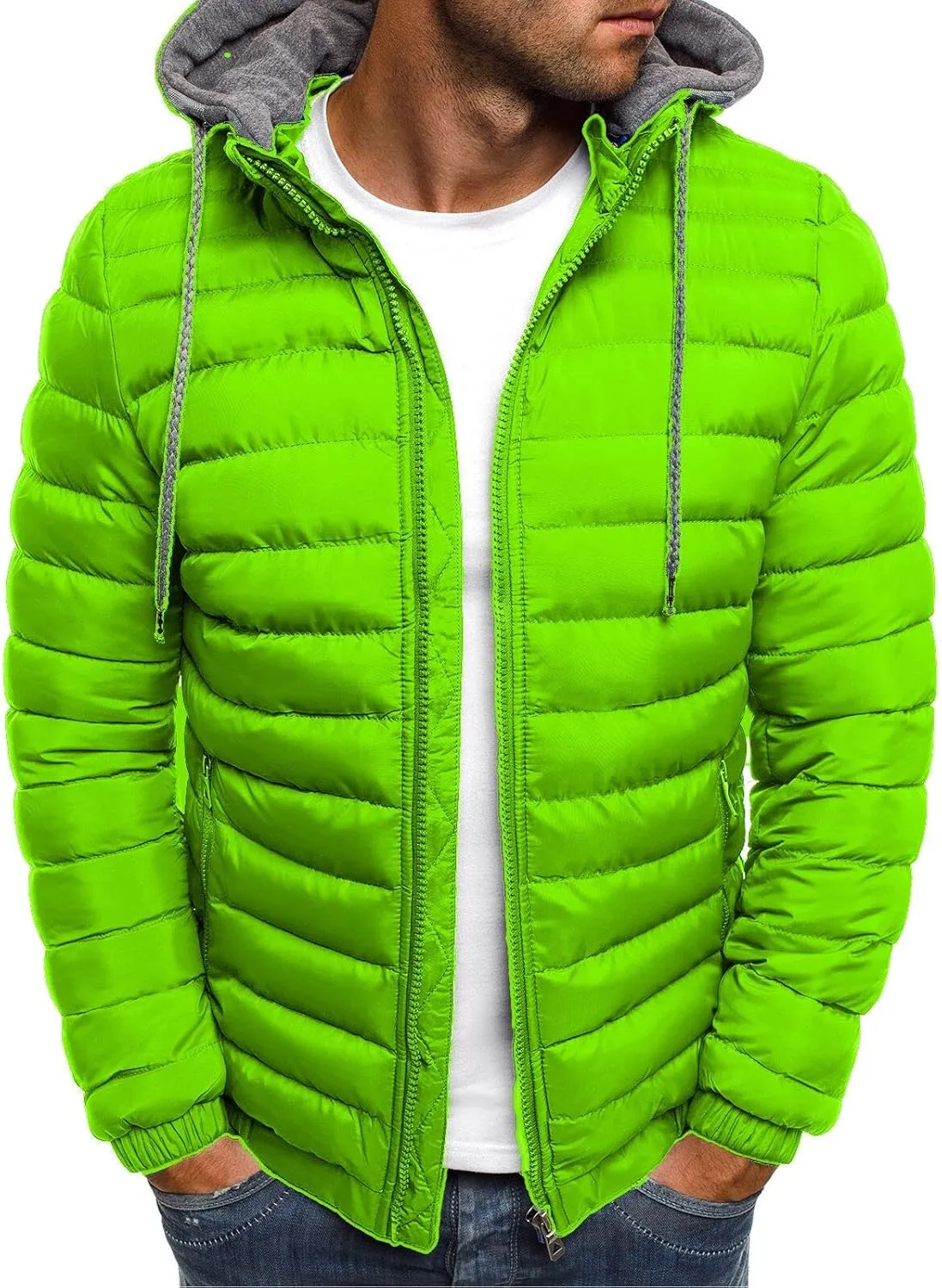 Muscularfit Men's Winter Puffer Jackets Lightweight Packable Quilted Jacket Full Zip Hooded Coat Thicken Insulated Jackets